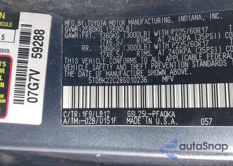 2008 Toyota Sienna Xle from USA, damaged, VIN 5TDBK22C28S010236